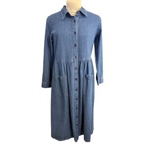 Serengeti Vintage Denim Button Front Dress Petite Medium Y2K
